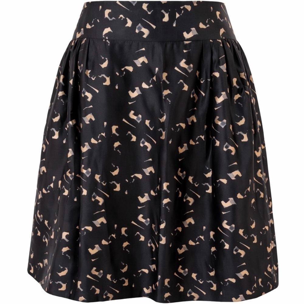 Milly of New York Black & Tan Geometric Print Silk A-Line Mini Skirt Size 4